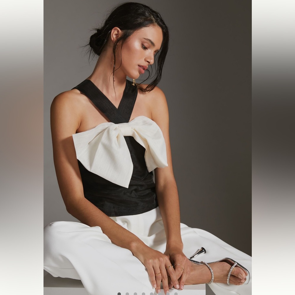 Chic Black and White Bow Top